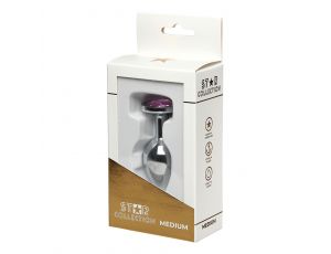 Srebrny metalowy korek analny Star Collection M 8,5cm jasnoróżowy kamień