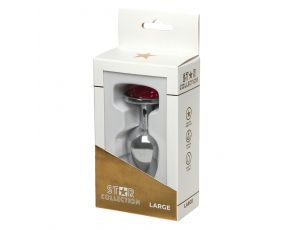 Korek analny srebrny metalowy L Star Collection z różowym kamieniem 10cm
