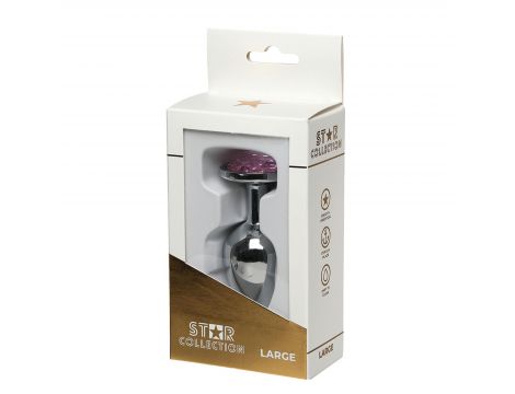 Srebrny metalowy korek analny L Star Collection z różowym kamieniem 10 cm - 2