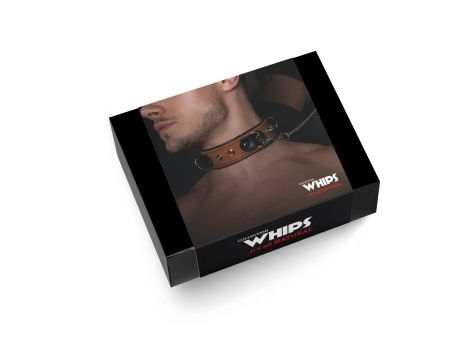 Obroża ze smyczą Whips Collection koniakowa skóra - 5
