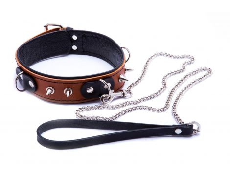 Obroża ze smyczą Whips Collection koniakowa skóra - 6