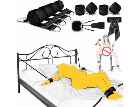 Zestaw pasów do łóżka BDSM Fetish B Series z kajdankami i piórkiem - 5