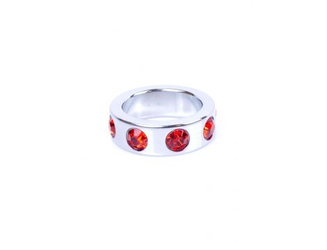 Pierścień-Metal Cock Ring with Red Diamonds Small - 3