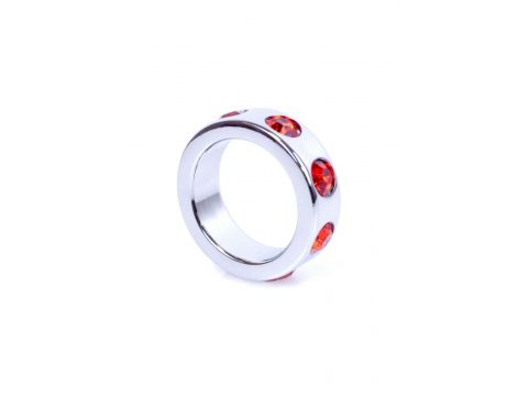 Pierścień-Metal Cock Ring with Red Diamonds Small - 4