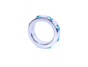 Pierścień-Metal Cock Ring with Light Blue Diamonds Medium