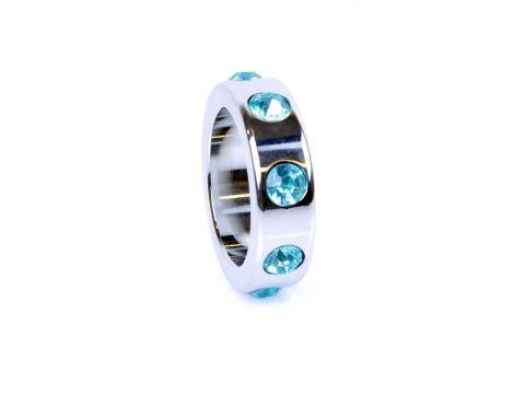 Pierścień-Metal Cock Ring with Light Blue Diamonds Medium - 2