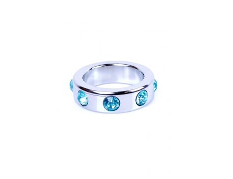 Pierścień-Metal Cock Ring with Light Blue Diamonds Medium - 3