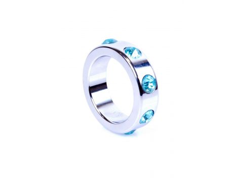 Pierścień-Metal Cock Ring with Light Blue Diamonds Medium - 5