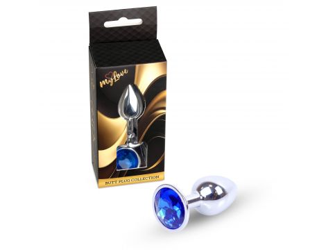 Biżuteria analna stalowa MyLove Toys ciemnieniebieska z diamentem 7 cm - 2