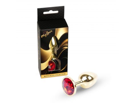 Stalowa biżuteria analna MyLove Toys z czerwonym diamentem 7 cm