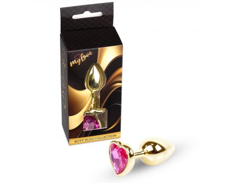 Stalowy korek analny Gold Heart MyLove Toys różowy 7 cm - 2