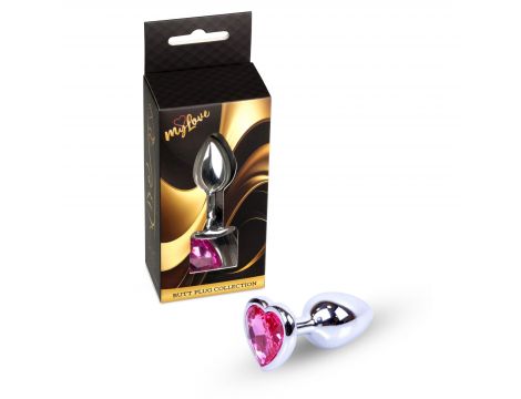 Korek analny srebrny z serduszkiem MyLove Toys różowy 7 cm - 2