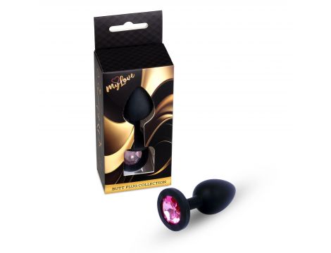 Korek analny silikonowy MyLove Toys czarny z diamentem średni 8 cm - 4