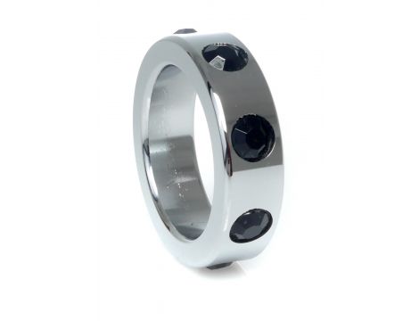 Pierścień-Metal Cock Ring with Black Diamonds Medium - 4