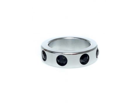 Pierścień-Metal Cock Ring with Black Diamonds Medium - 3
