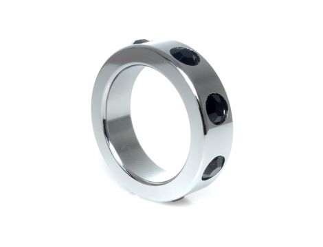 Pierścień-Metal Cock Ring with Black Diamonds Medium - 5