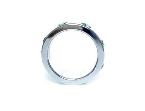 Pierścień-Metal Cock Ring with Green Diamonds Large - 4