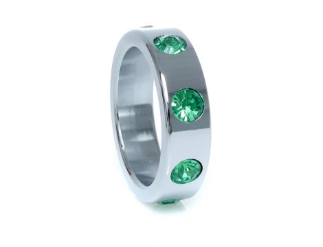 Pierścień-Metal Cock Ring with Green Diamonds Large - 2