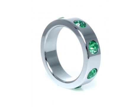 Pierścień-Metal Cock Ring with Green Diamonds Large - 3