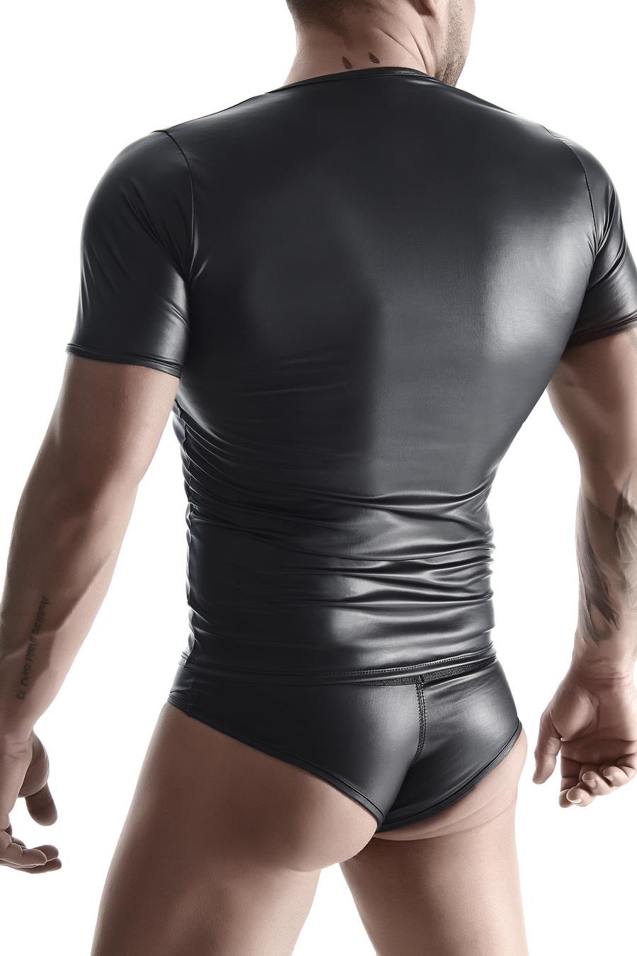 męski komplet z wetlooka: t-shirt w serek, figi typu brazyliany S
