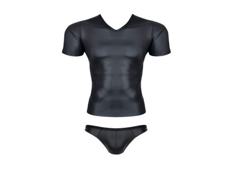 męski komplet z wetlooka: t-shirt w serek, figi typu brazyliany S - 4