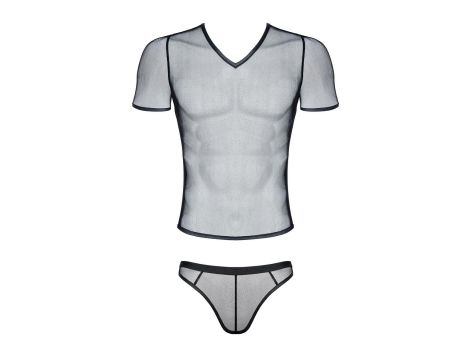 męski komplet z elastycznej siatki: t-shirt w serek, stringi XL - 4