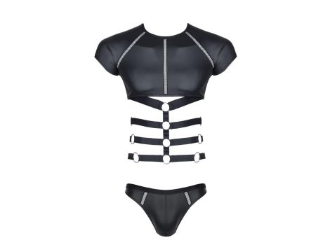 męski komplet z wetlooka: t-shirt z ozdobną gumą, stringi z ozdobną taśmą z przodu XXL - 5