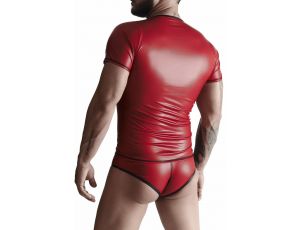 Komplet męski wetlook t-shirt w serek figi brazyliany czerwony S Regnes