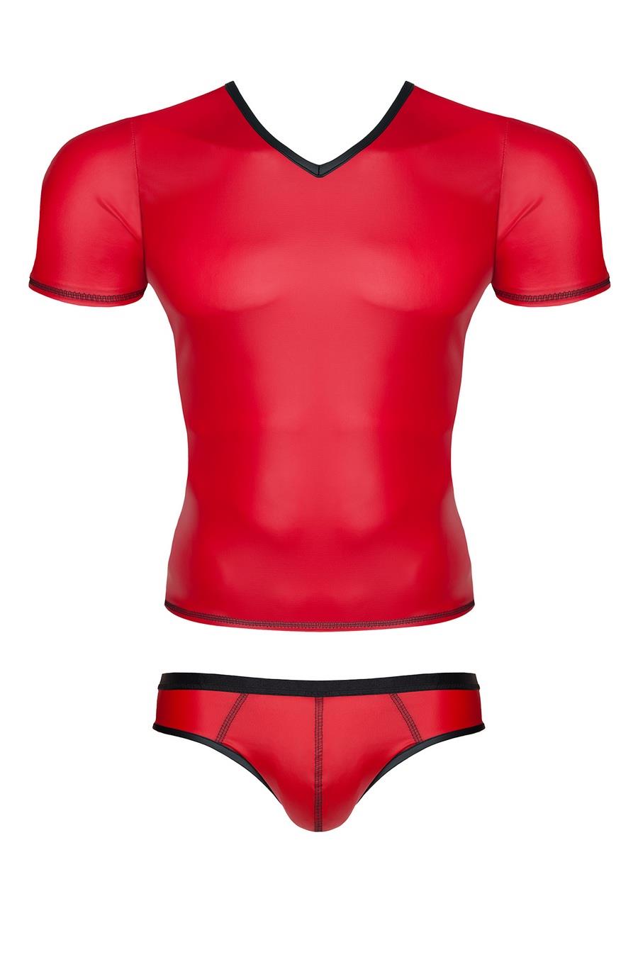 męski komplet z wetlooka: t-shirt w serek, figi typu brazyliany XXL