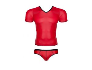 męski komplet z wetlooka: t-shirt w serek, figi typu brazyliany XXL