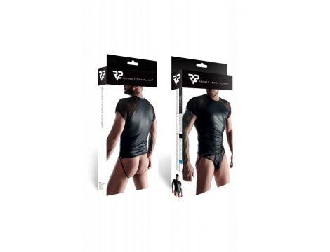 Męski t-shirt wetlook z siatką Regnes Fetish Planet czarny S - 4