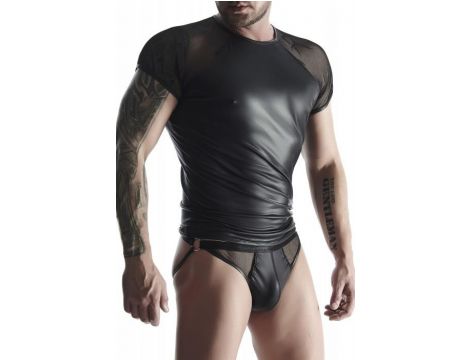 Męski t-shirt wetlook z siatką Regnes Fetish Planet czarny S - 3