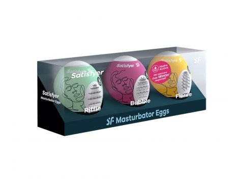 Zestaw 3 jajek masturbacyjnych Satisfyer Riffle Bubble Fierce TPE 6 5 cm - 3