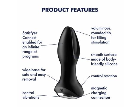 Silikonowy korek analny wibrujący rotacyjny Satisfyer 2 Connect App czarny - 6