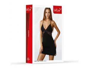 Koronkowy zestaw sukienki i stringów SoftLine 11012 czarny XL