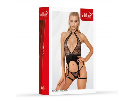 Siatęczkowe body erotyczne z ekoskóry SoftLine czarne 2XL