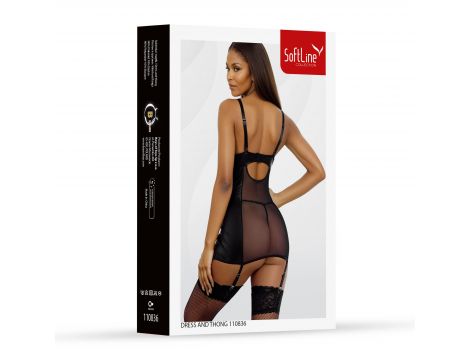 Sukienka wetlook sznurowana z stringami SoftLine czarna L - 2