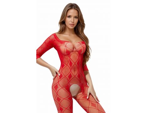 Bodystocking siateczkowy geometryczny czerwony SoftLine 2037 One Size - 6