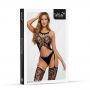 Bodystocking koronkowy kwiatowy czarny One Size SoftLine 2041 - 4