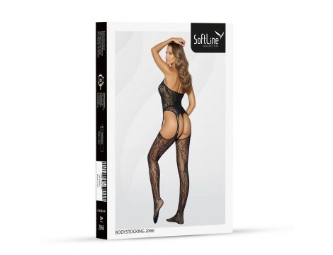 Bodystocking koronkowy z sznurowaniem SoftLine 2066 czarny one size - 2