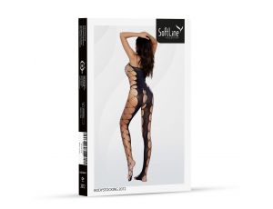 Bodystocking 2072 czarny futurystyczny z wycięciami SoftLine One size
