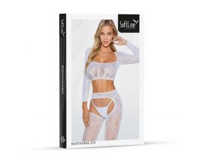 Bodystocking siateczkowy z sznurowaniem SoftLine 2078 biały One size