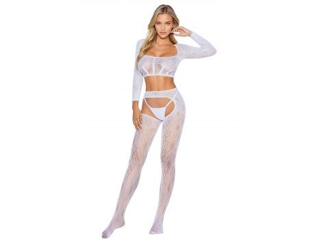 Bodystocking siateczkowy z sznurowaniem SoftLine 2078 biały One size - 4