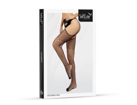 Eleganckie pończochy siateczkowe koronkowe SoftLine 4020 czarne one size - 3