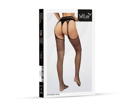 Eleganckie pończochy siateczkowe koronkowe SoftLine 4020 czarne one size - 4
