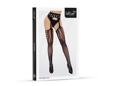 Pończochy erotyczne z wycięciami i imitacją pasa czarne One Size SoftLine