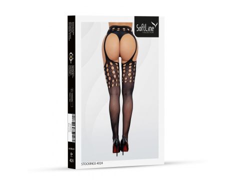 Pończochy erotyczne z wycięciami i imitacją pasa czarne One Size SoftLine - 2