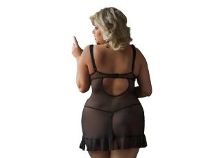 Babydoll koronkowy siateczkowy Bianca SoftLine czarna 5XL