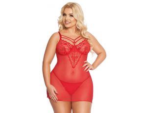 Koronkowa koszulka babydoll Aldona czerwona 3XL SoftLine