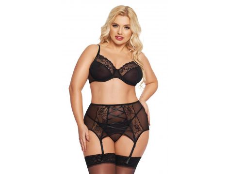 Komplet bielizny koronkowy SoftLine Collection z sznurowaniem czarny XL